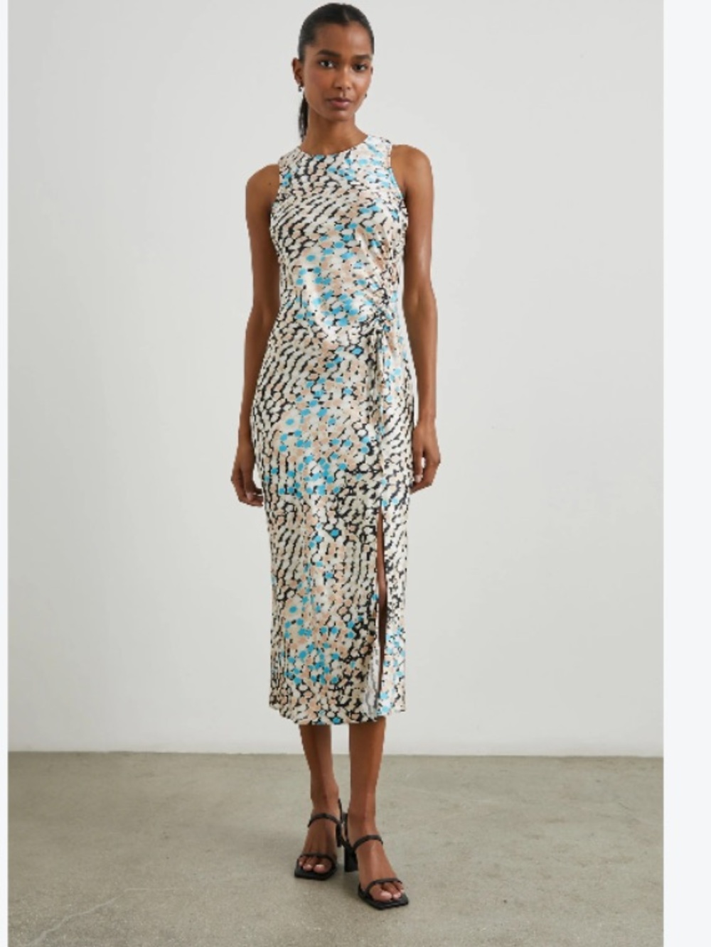 Rails Sleeveless Midi Dress in Blue and Cream Abstract Print